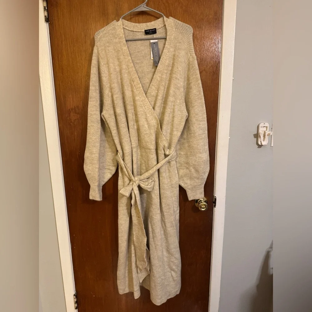 Lane Bryant Cream Ribbed Knit Faux Wrap dress with Tie 18/20 - Picture 1 of 4